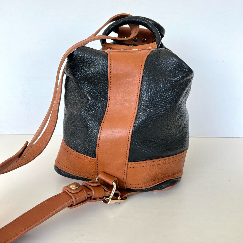VALENTINA Carrano Black Tan Pebbled Leather Convertible Shoulder Sling Backpack - Picture 8 of 16